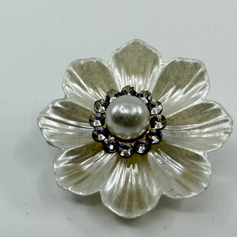 Radiant Flower Brooch Crystal Pearl Accent Statement Piece Boho Accessory Gift